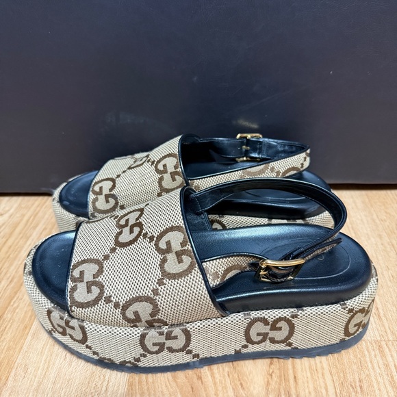 Gucci Shoes - Gucci Brown and Beige GG Platform Slingback Sandals
